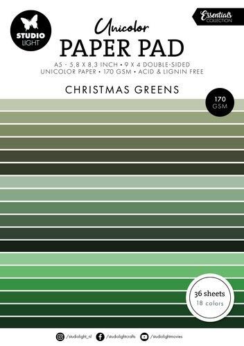 Studio Light Unicolor Paper Pad Christmas greens Essent. nr.206 SL-ES-UPP206 148x210mm  (06-24)