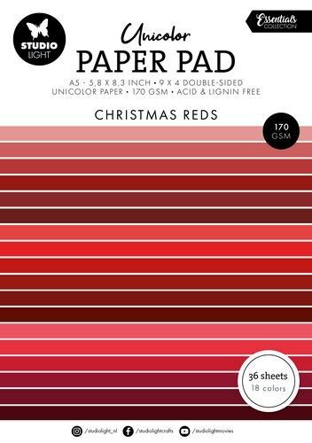 Studio Light Unicolor Paper Pad Christmas reds Essent. nr.205 SL-ES-UPP205 148x210mm  (06-24)