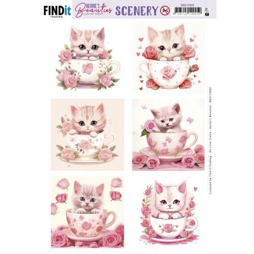 Scenery Push out - Berries Beauties - Kitten in Cup -Square
