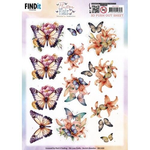 3D Push out Sheet - Berries Beauties - Flutter Flair - Orange Flutters