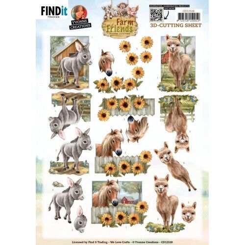 3D Cutting Sheet - Yvonne Creations - Farm Friends - Donkey