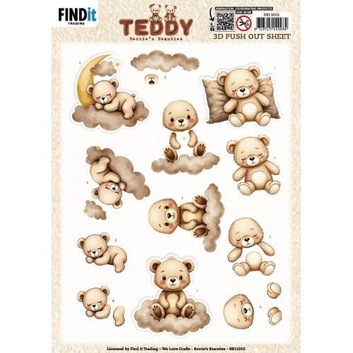 3D Push out Sheet - Berries Beauties - Teddy - Clouds