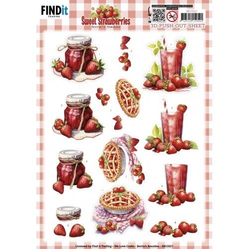 3D Push out Sheet - Berries Beauties - Sweet Strawberries - Strawberry Pie