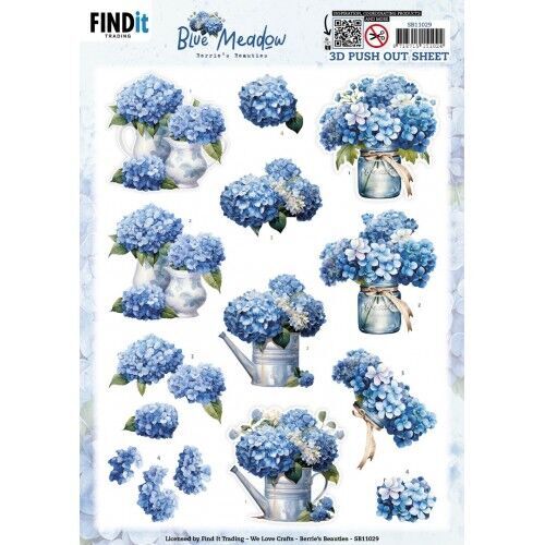 3D Pushout Sheet - Berries Beauties - Blue Meadow - Vase