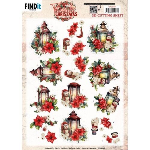 3D Cutting Sheet - Yvonne Ceations - Floral Christmas- Floral Lantern