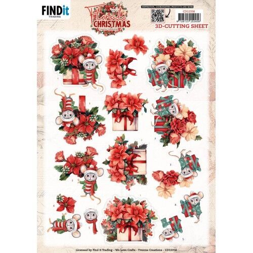 3D Cutting Sheet - Yvonne Ceations - Floral Christmas- Floral Presents