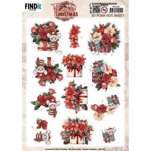 3D Pushout Sheet - Yvonne Ceations - Floral Christmas- Floral Presents
