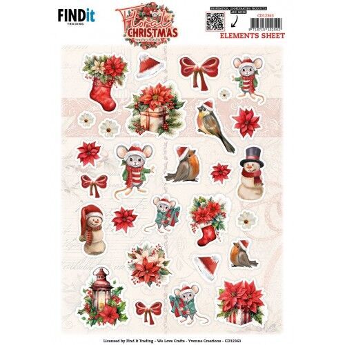 Cutting Sheet - Yvonne Ceations - Floral Christmas- Small Elements