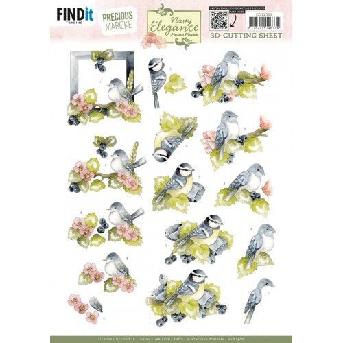 3D Cutting Sheet - Precious Marieke- Navy Elegance - Blue Birds