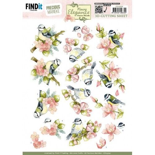 3D Cutting Sheet - Precious Marieke- Navy Elegance - Flower Bird