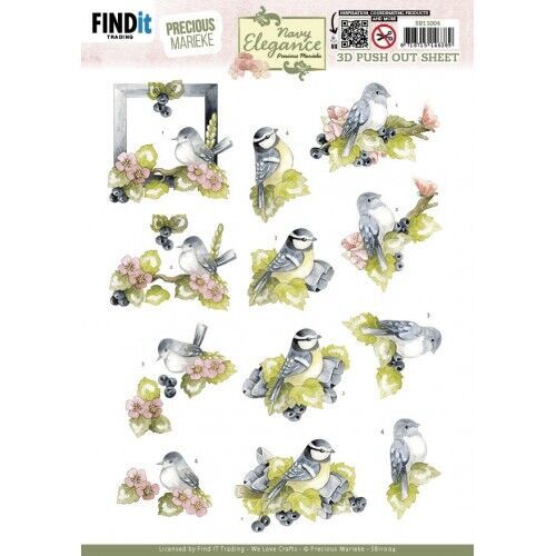 3D Pushout Sheet - Precious Marieke- Navy Elegance - Blue Birds