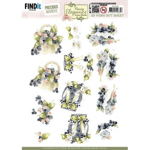 3D Pushout Sheet - Precious Marieke- Navy Elegance - Blueberries