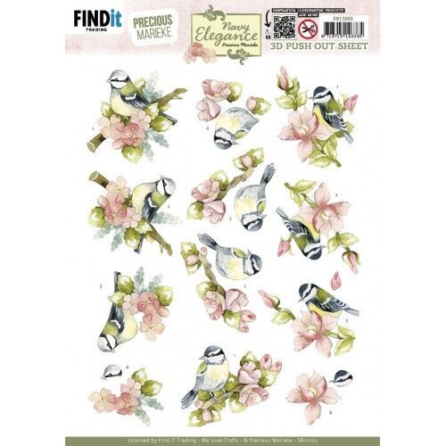 3D Pushout Sheet - Precious Marieke- Navy Elegance - Flower Bird