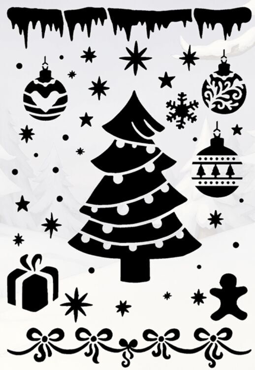 Snowy Bunnies Stencil - Kerstboom & ornamenten