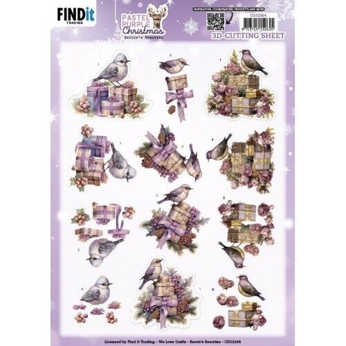 3D Cutting Sheet - Berries Beauties - Pastel Purple Christmas - Birds