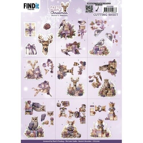 3D Cutting Sheet - Berries Beauties - Pastel Purple Christmas - Mini