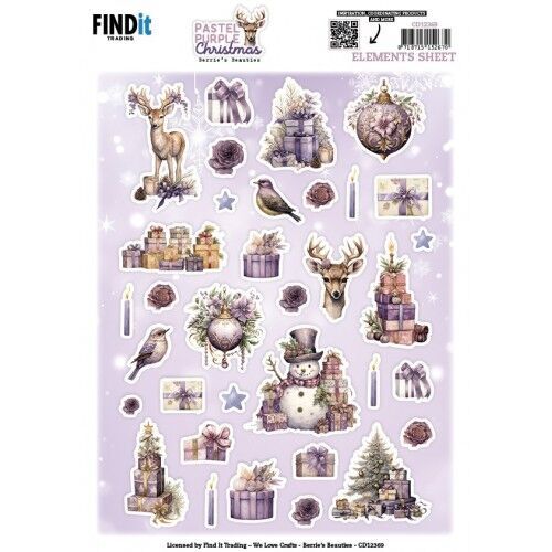 Cutting Sheet - Berries Beauties - Pastel Purple Christmas - Small Elements