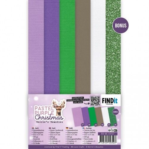 Linen Cardstock Pack - Berries Beauties - Pastel Purple Christmas - 4K