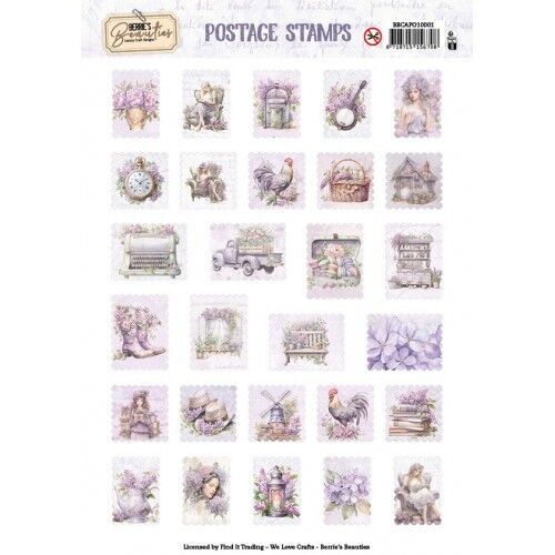 Berries Beauties - Collage Art - Push Out Postage Stamp - Lovely Lilacs