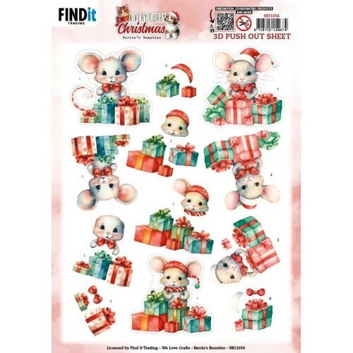 3D Pushout Sheet - Berries Beauties - A Very Furry Christmas - Mouse