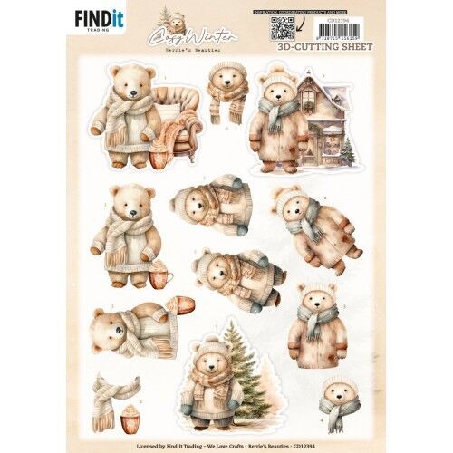 3D Cutting Sheet - Berries Beauties - Cosy WInter - Cosy Bear