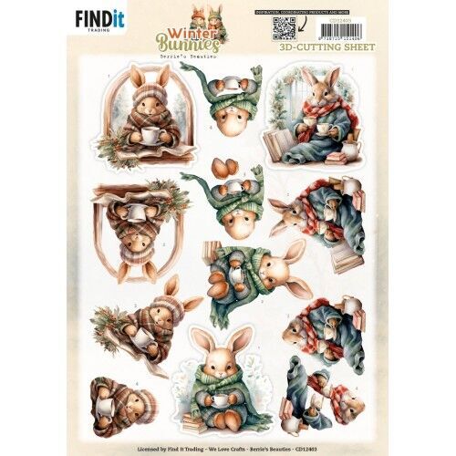 3D Cutting Sheet - Berries Beauties - Winter Bunnies - Cosy Bunnies