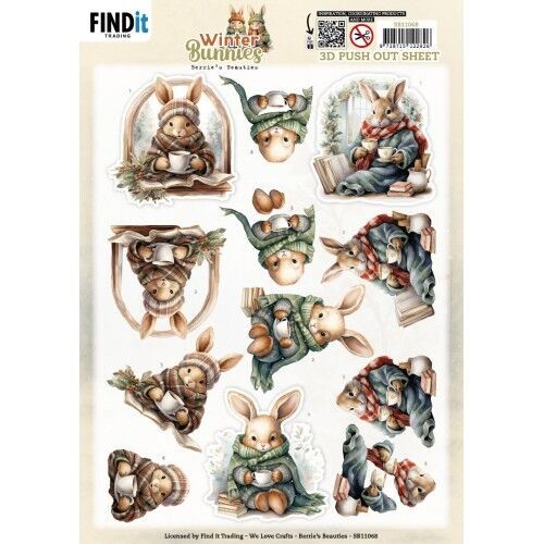 3D Pushout Sheet - Berries Beauties - Winter Bunnies - Cosy Bunnies