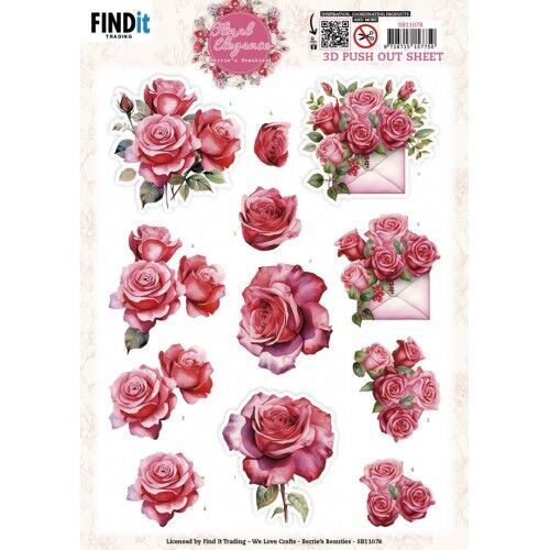 3D Pushout Sheet - Berries Beauties - Floral Elegance - Romantic Roses