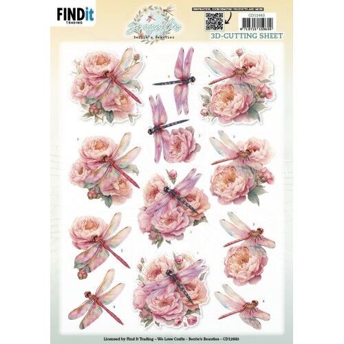 3D Cutting Sheet - Berries Beauties - Dragonflies - Pink