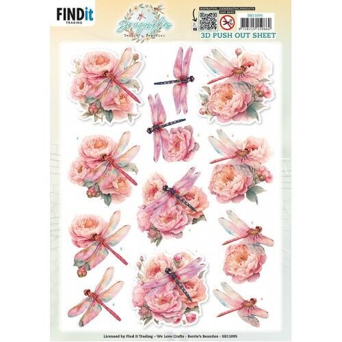 3D Pushout Sheet - Berries Beauties - Dragonflies - Pink