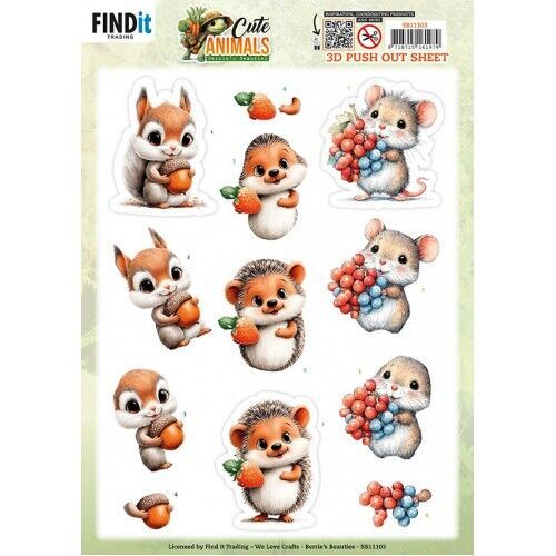 3D Pushout Sheet - Berries Beauties - Cute Animals - Forest Friends