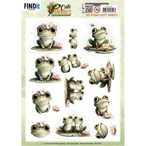 3D Pushout Sheet - Berries Beauties - Cute Animals - Frogs