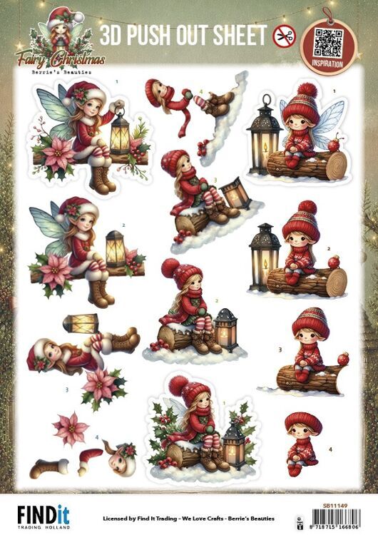3D Pushout Sheet - Berries Beauties - Fairy Christmas - Lantern