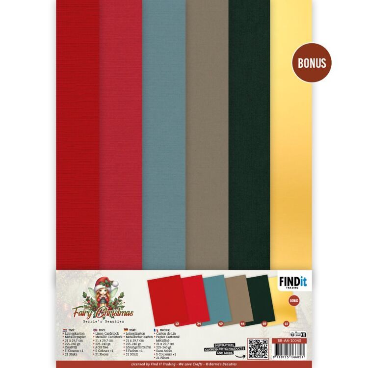 Linen Cardstock Pack - Berries Beauties - Fairy Christmas - A4