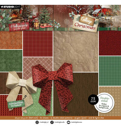 StudioLight Multifunctioneel Papierblok – Origami and Backgrounds Cottage Christmas nr. 486