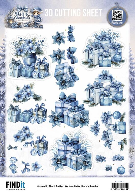 3D Cutting Sheet - Berries Beauties - Blue Christmas - Christmas Presents