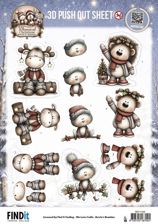 3D Pushout Sheet - Berries Beauties - Whimsical Christmas - Furry Friends