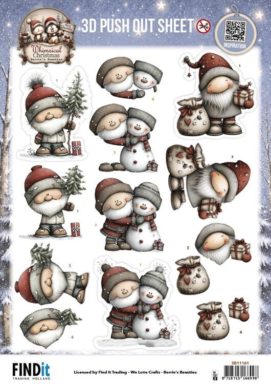 3D Pushout Sheet - Berries Beauties - Whimsical Christmas - Santa Claus