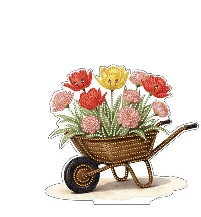 Diamond Painting acrylstaander - Kruiwagen met bloemen