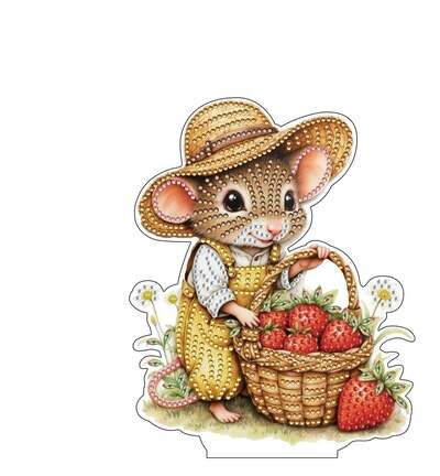 Diamond Painting acrylstaander - Muis met aardbeien