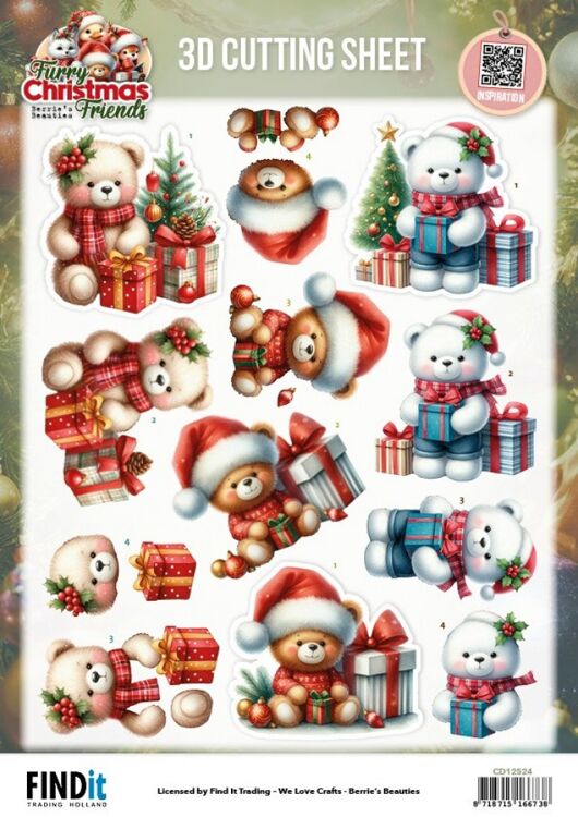 3D Cutting Sheet - Berries Beauties - Furry Christmas Friends - Christmas Bear