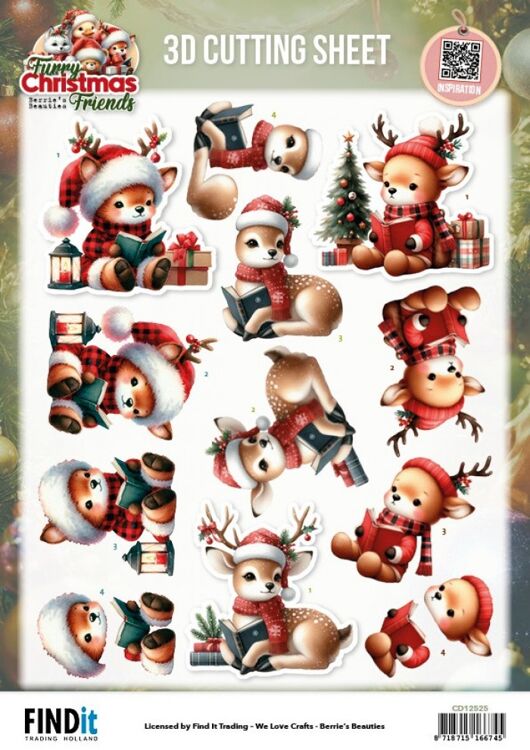 3D Cutting Sheet - Berries Beauties - Furry Christmas Friends - Christmas Deer