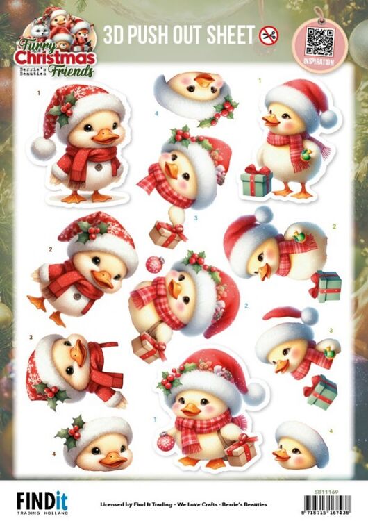 3D Pushout Sheet - Berries Beauties - Furry Christmas Friends - Christmas Funny Duck
