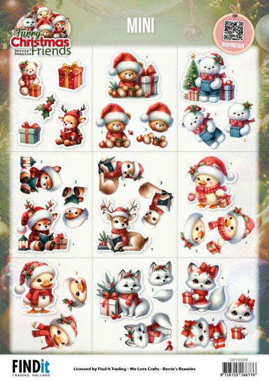 Cutting Sheet - Berries Beauties - Furry Christmas Friends - Mini