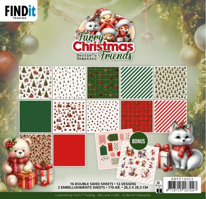 Paperpack - Berries Beauties - Furry Christmas Friends 20 x 20 cm