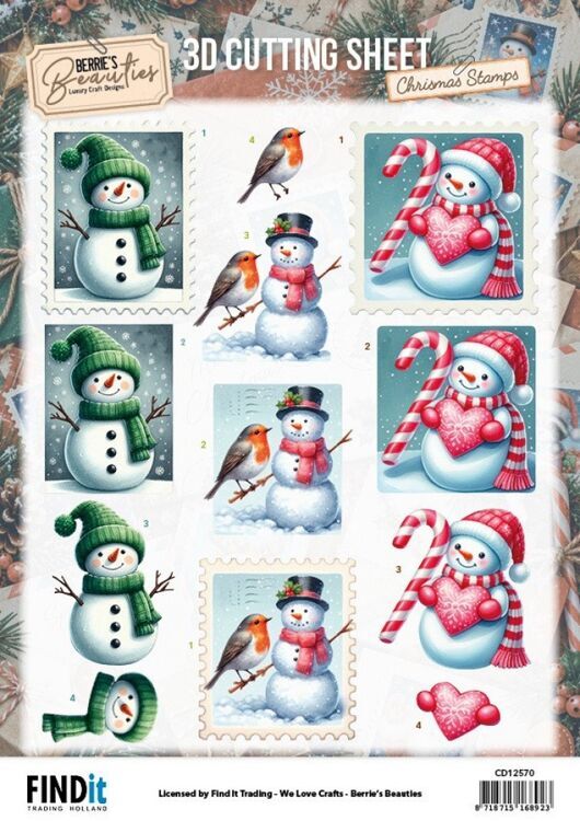 3D Cutting Sheet - Berrie's Beauties - Christmas Stamps - Snowmen